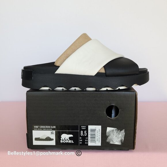 SOREL Viibe Criss-Cross Platform Smooth Leather Women’s Slide- Size 8.5 Black S⭐ - Picture 16 of 16